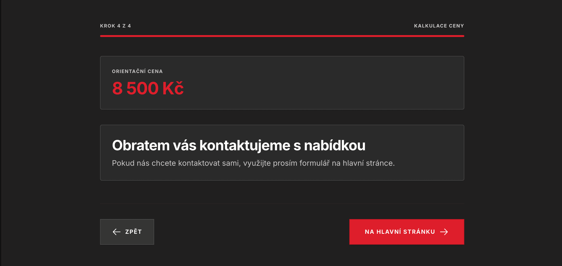 Ukázka online kalkulace ceny na webu VertiCrew
